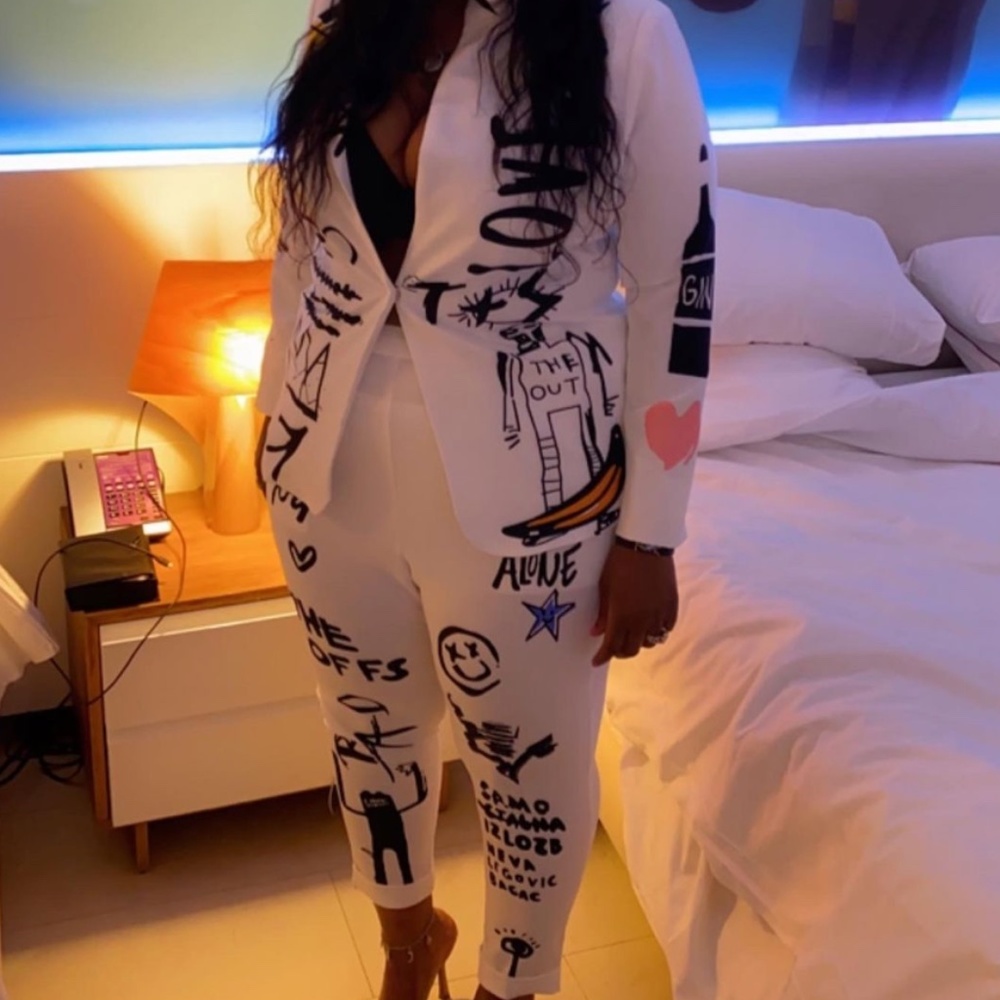 White Graffiti Pants Suit